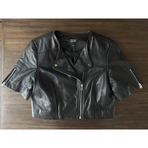 Lamarque Cropped Black Leather Jacket - Picture 5 of 14